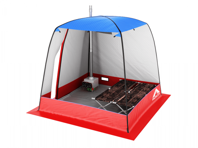 Мобильная баня-палатка МОРЖ c 2-мя окнами сине-красный в Хабаровске