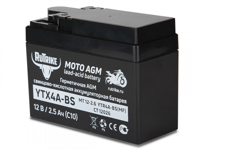 Аккумулятор стартерный для мототехники Rutrike YTX4А-BS (12V/2,5Ah) в Хабаровске