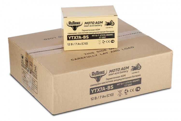 Аккумулятор стартерный для мототехники Rutrike YTX7A-BS (12V/7Ah) в Хабаровске