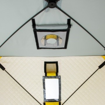 Палатка для рыбалки Helios утепл.Куб 1,5х1,5 желтый/серый в Хабаровске