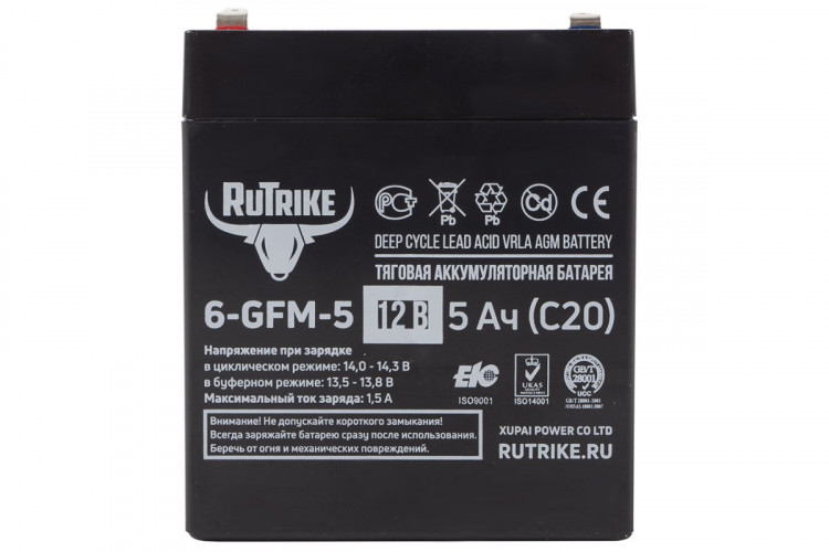 Тяговый гелевый аккумулятор RuTrike 6-GFM-5 (12V5A/H C20) в Хабаровске