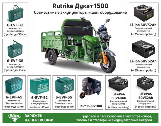 Грузовой электрический трицикл RuTrike Дукат 1500 в Хабаровске
